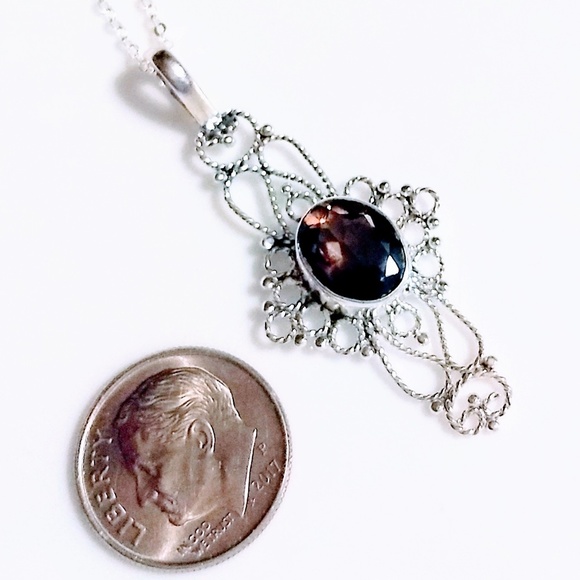 SMOKEY TOPAZ .925 STERLING SILVER NECKLACE - Picture 6 of 6